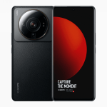 Back of a Xiaomi 12S Ultra showing a round Leica camera module next to a curved-edge display with a red wallpaper.