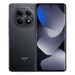 Two smartphones: the back of a black Redmi phone with a quad-camera module visible and the front of another phone showing a curved-edge display with a blue-purple wallpaper.
