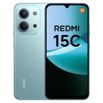 Front and back view of a blue Redmi smartphone, showing a teardrop notch display and a triple-camera rear module.