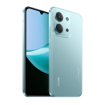Two teal smartphones shown in a cutaway view: one front-facing with a curved edge display, the other back-facing with a rounded triple-camera module on the rear.