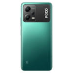 Teal smartphone back with a prominent multi-camera module and a 5G label on the lower left.