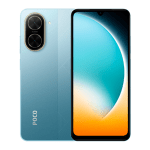 Blue smartphone shown from back and side, featuring a dual camera in an oval housing and a textured back panel.