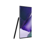 Slim smartphone with a curved edge display and a black stylus resting beside it.