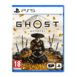 PS5 game cover for Ghost of Tsushima with samurai and autumn leaves, PEGI 18 rating, Sucker Punch logo