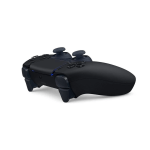 Black Sony PlayStation 5 DualSense wireless controller with blue light strip under the touchpad and textured grips.