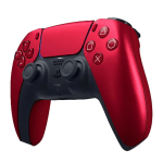 Red PlayStation 5 DualSense controller shown at a three-quarter angle, highlighting the red front and dark grip area