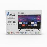 Box packaging for a 55-inch UHD 4K smart TV (A6 series) powered by Android, featuring ThinQ AI branding and app icons on the front panel.