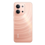 Rose-gold smartphone back with a square camera module containing two large rear lenses and a smaller sensor/flash nearby.