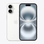 Two iPhones overlapped: the left shows a white back with a dual-camera system, the right displays a large edge-to-edge screen with a rounded notch area.