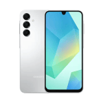Samsung smartphone with a vertical quad-camera rear setup and a nearly edge-to-edge front display showing a blue-green geometric wallpaper.