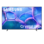 Samsung Crystal UHD flat-screen TV with slim bezels and two small stands on a white background, showing the product.